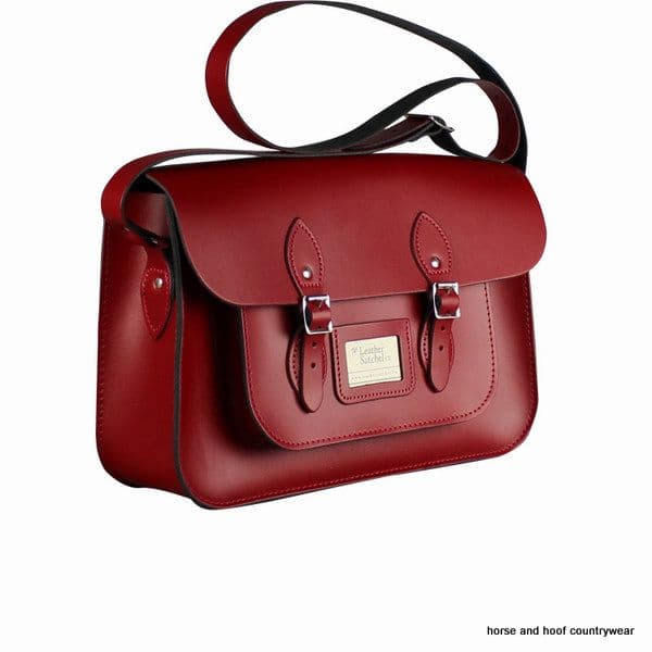 15 Inch Traditional Handmade British Vintage Leather Satchel - Pillarbox Red