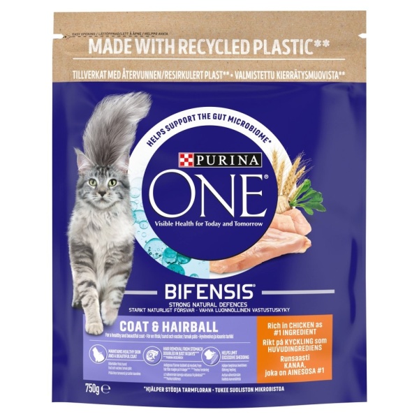 Purina One Adult Cat Coat and Hairball Chicken 4 x 750g