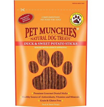 Pet Munchies Dog Treats Duck & Sweet Potato Dental Sticks 8 x 90g