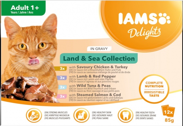 Iams Delights Land & Sea in Gravy Cat Food 12 x 85g