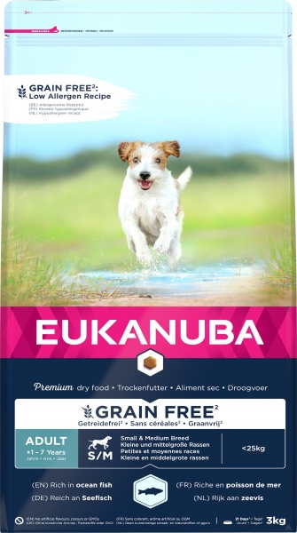 Eukanuba Adult Small/Medium Breed Grain Free Ocean Fish 3 x 3kg