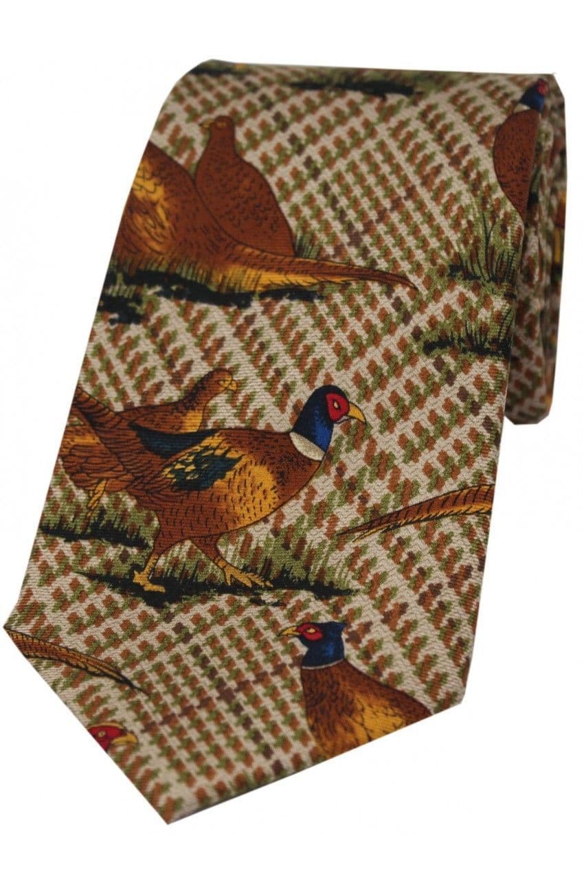 Soprano Standing Pheasant Silk Country Tie - Tweed
